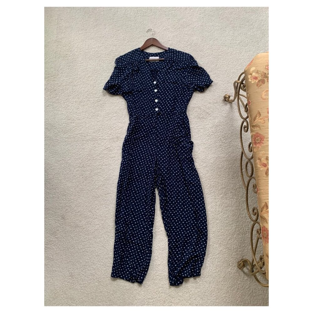 Vintage 80's 90's S. L. Petites Navy Floral Pantsuit Jumper Jumpsuit Size 6
